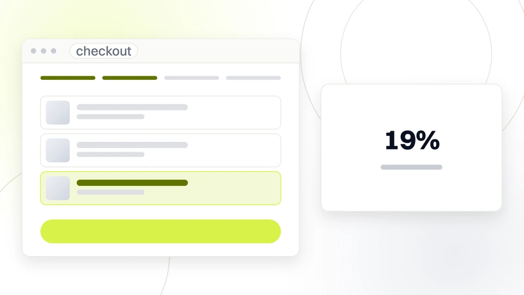 Food and Beverage Web Design. A checkout window with a four step indicator and three cart lines, the last one highlighted, beside a panel reading 19% subscription attach.