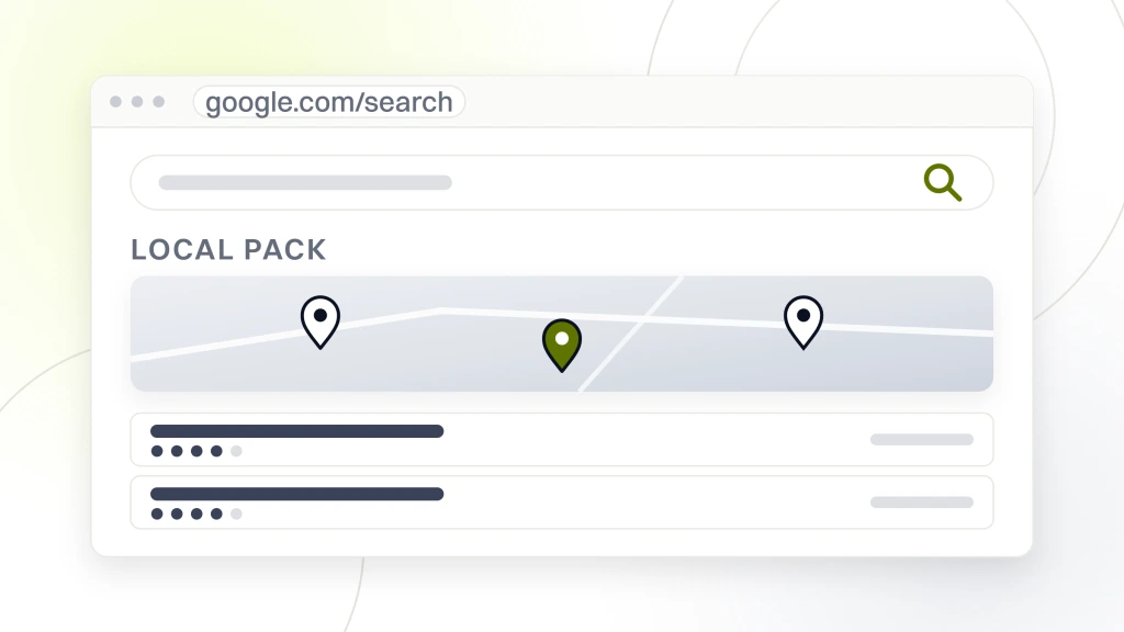 Root Canal Marketing. A search results window showing the map with its pins and three local pack listings beneath it, the last one highlighted.
