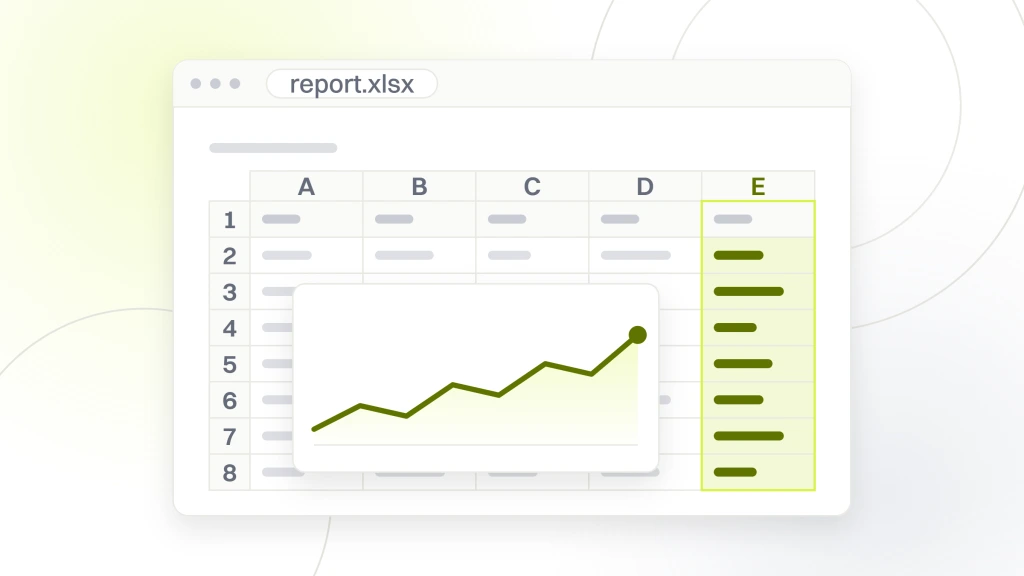 Choosing B2B PPC Agency. A spreadsheet window showing a five column scorecard of eight rows with a chart object sitting over the cells.