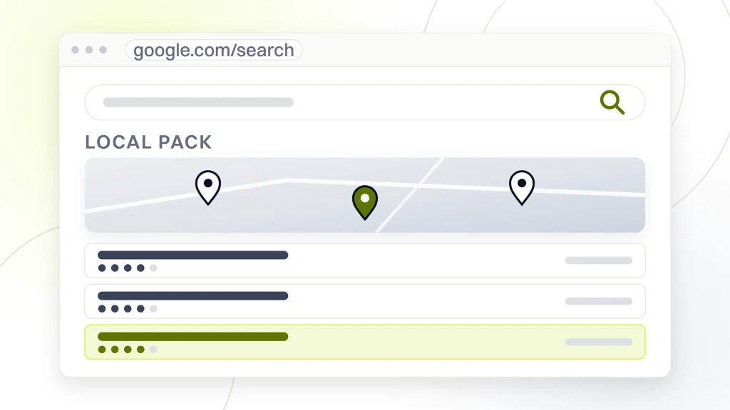 Food Service Digital Marketing Agency. A search results window showing the map with its pins and four local pack listings under it, the third one highlighted.