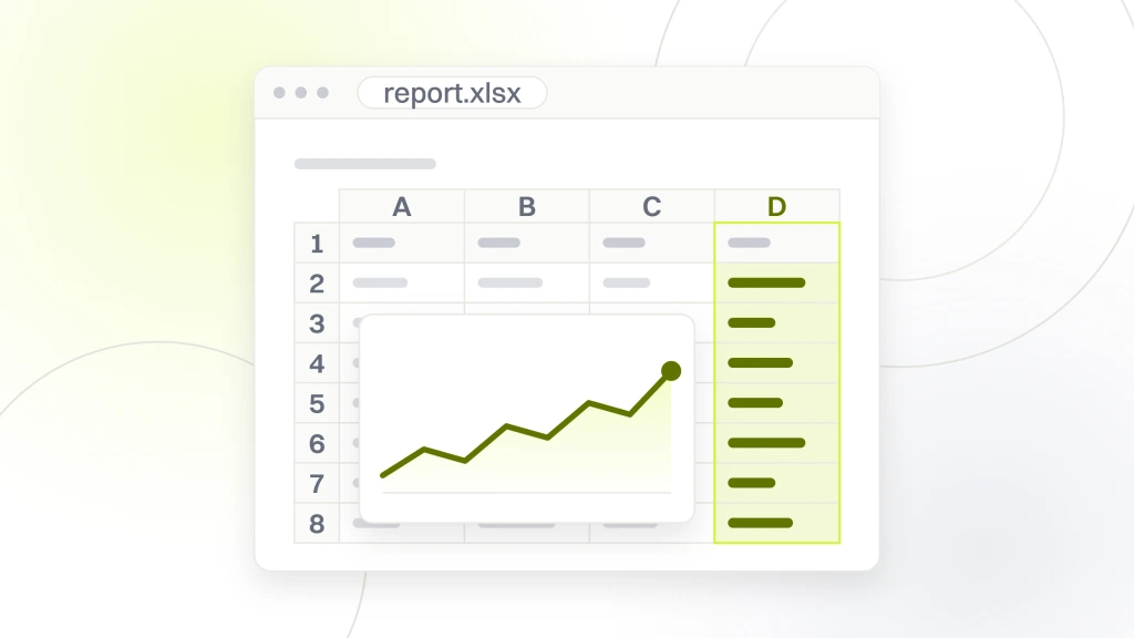Marketing Companies for Optometrists. A spreadsheet window showing a four column grid of eight question rows with a chart object sitting over the cells.