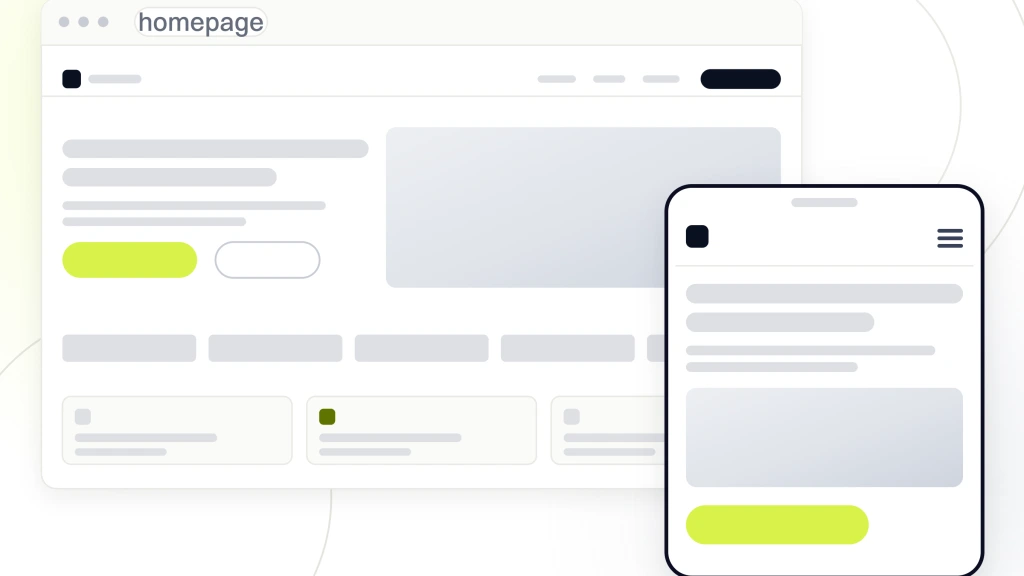 Best optometrist websites. A browser window showing an optometry homepage with its navigation, hero, trust band, cards and call to action, with the same page drawn on a handset in front of it.