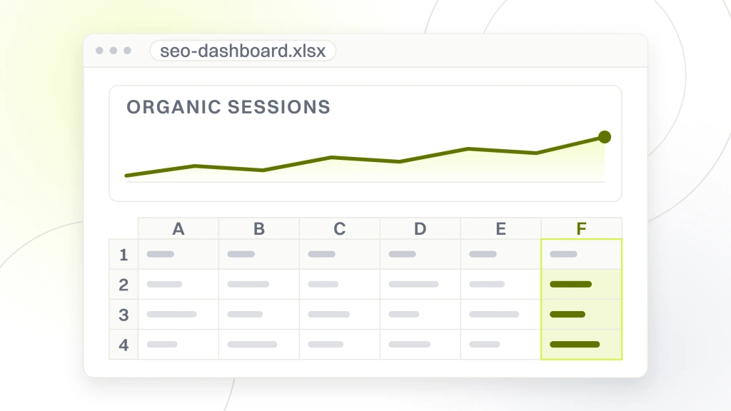 A spreadsheet window showing a chart card labeled organic sessions above the grid of cells the chart was built from, from a guide to SEO Tools for Fashion Ecommerce Platforms.