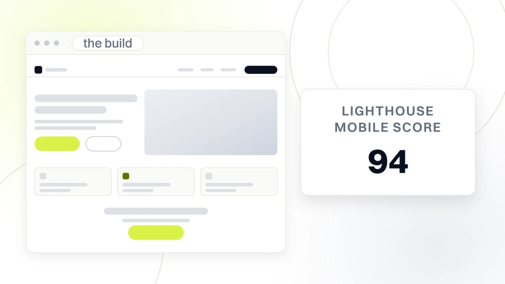 Shopify Web Designer. A finished Shopify storefront in browser chrome with nav, hero, product cards and a call to action, beside a card reading 94 under the words lighthouse mobile score.