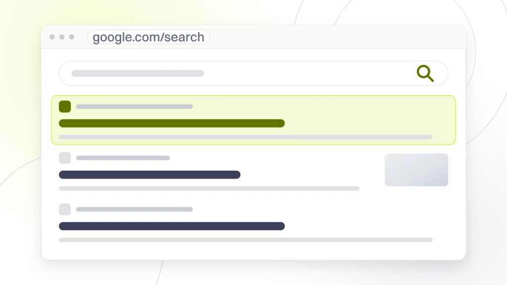 A search results window with a query box, a tab rail, one ad listing above a rule and five organic listings with the first one highlighted, from a guide to dental SEO Tips.