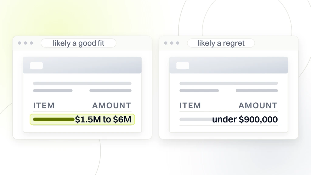 Two documents side by side, one headed likely a good fit at 1.5 to 6 million dollars of annual production, the other headed likely a regret at under 900,000 dollars, from a guide to DSO in Dental.