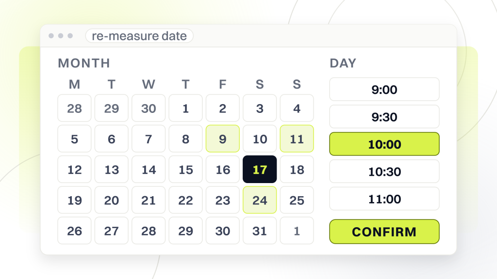 How long does SEO take to show results. A booking screen showing a month grid with availability marks beside a column of times and a confirm button, the screen a date is actually chosen on.