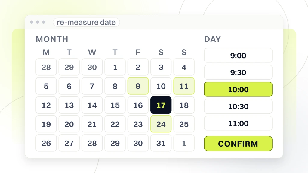 How long does SEO take to show results. A booking screen showing a month grid with availability marks beside a column of times and a confirm button, the screen a date is actually chosen on.