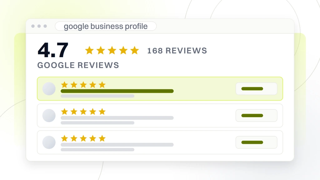 Pet Shop Marketing. A reviews window reading 4.7 beside four filled stars and a count of 168 reviews, above three review rows.