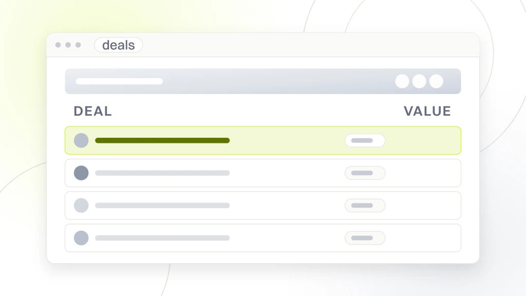 A CRM window showing a cover band above four deal rows with owner avatars, the first row highlighted, from a guide to B2B SaaS Marketing Examples.