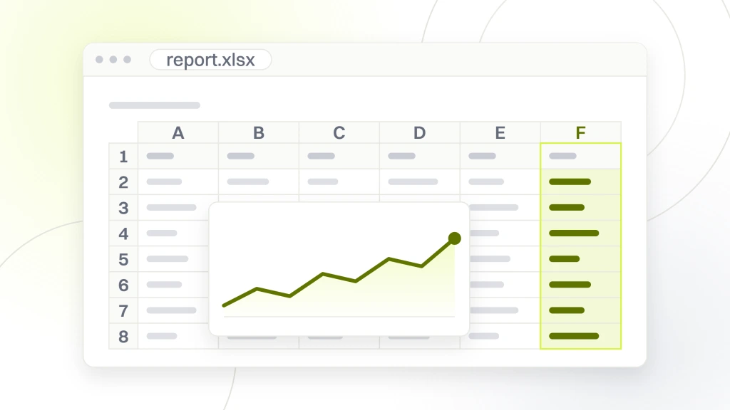 Dental Marketing Services. A spreadsheet window showing a six column scope grid of eight rows with a chart object sitting over the cells.