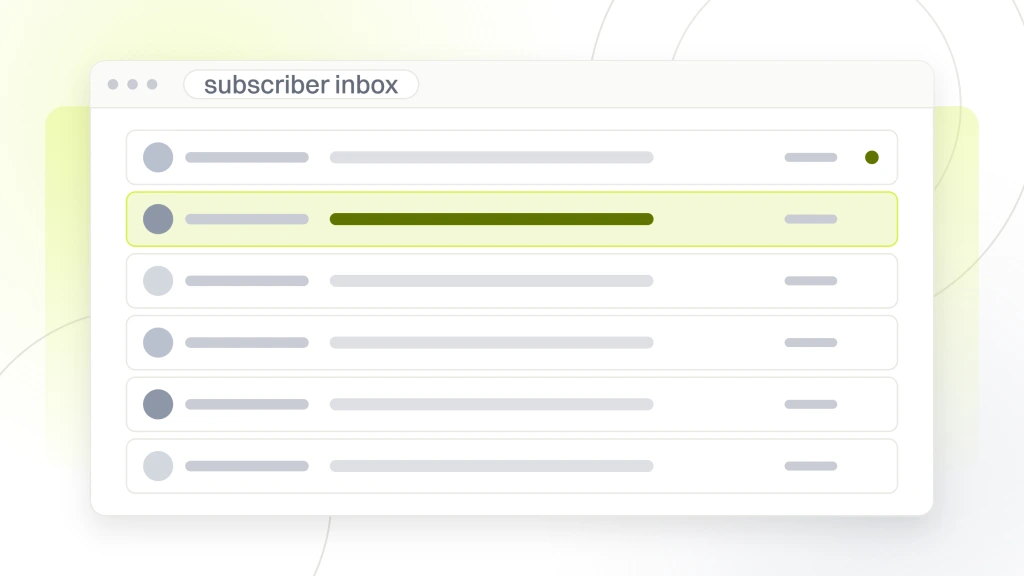 An inbox window listing six messages with sender and subject rules, one pulled forward as the unread launch send, from a guide to email Marketing for Beauty Ecommerce.