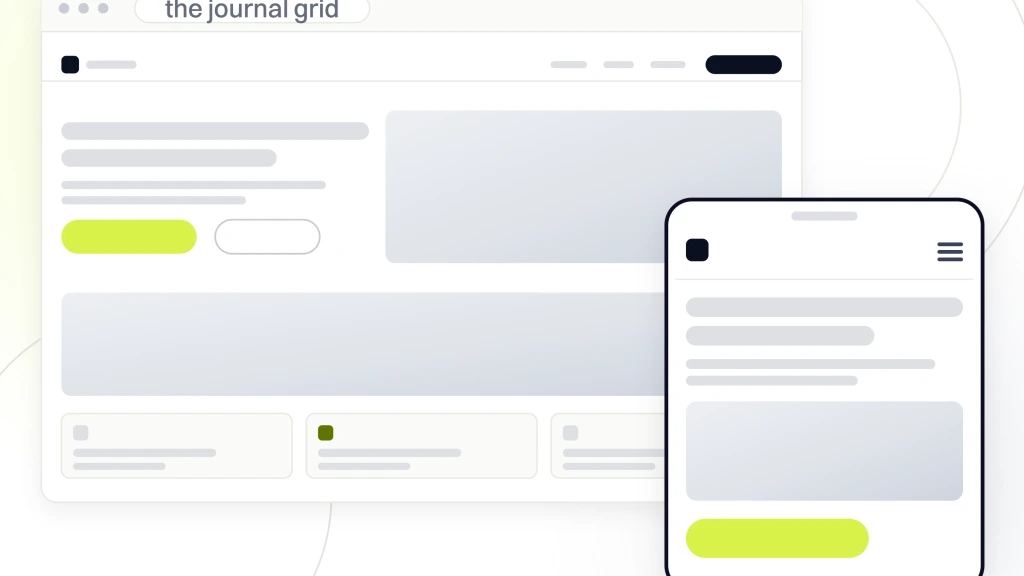 An editorial journal in browser chrome showing a nav, a full-bleed hero, an editorial band and a row of article cards, with the same layout drawn on a handset in front of it, from a guide to fashion Blog Web Design.
