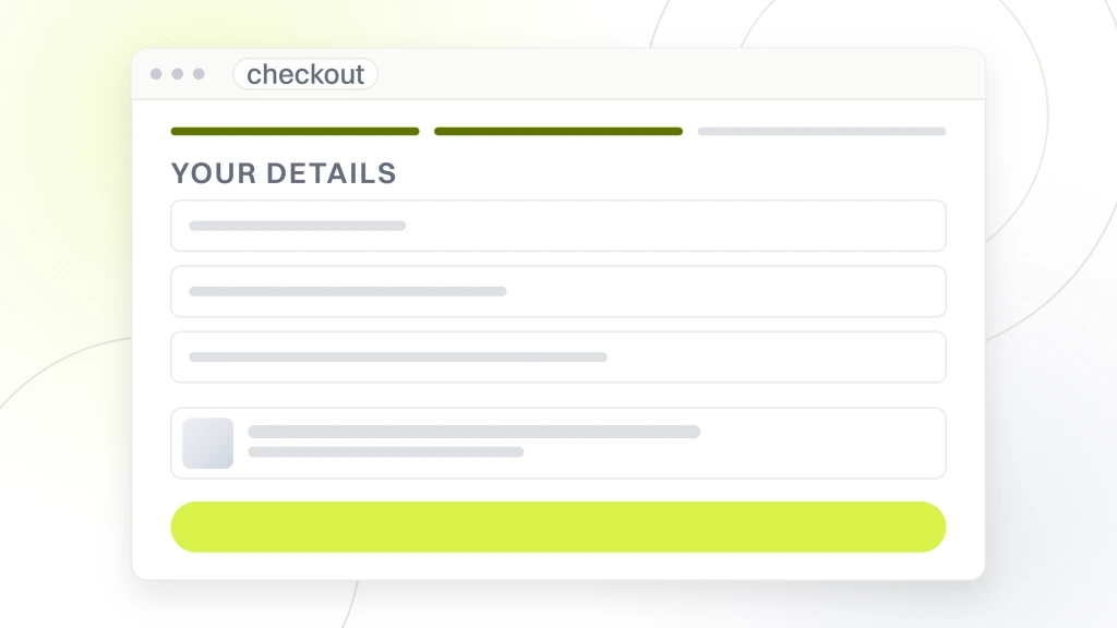 Fashion Ecommerce Web Design. A checkout window showing a three step indicator, three cart lines with the second highlighted, and a four field details form beneath.