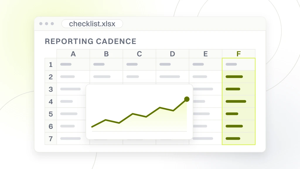 Real Estate Website SEO Checklist. A spreadsheet window showing a lettered column header, a numbered gutter and a grid of cells with the last column highlighted and a chart object sitting over them.