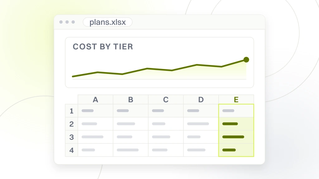 Search engine optimization services prices. A spreadsheet window with a chart card across the top and the three row table it came from beneath it, the read column highlighted.