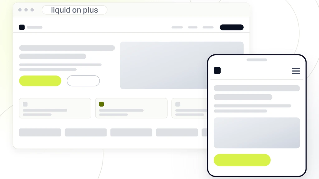 A storefront in browser chrome showing nav, hero, product cards and a logo row, with the same build drawn on a handset in front of it, from a guide to shopify Plus Development Agency.