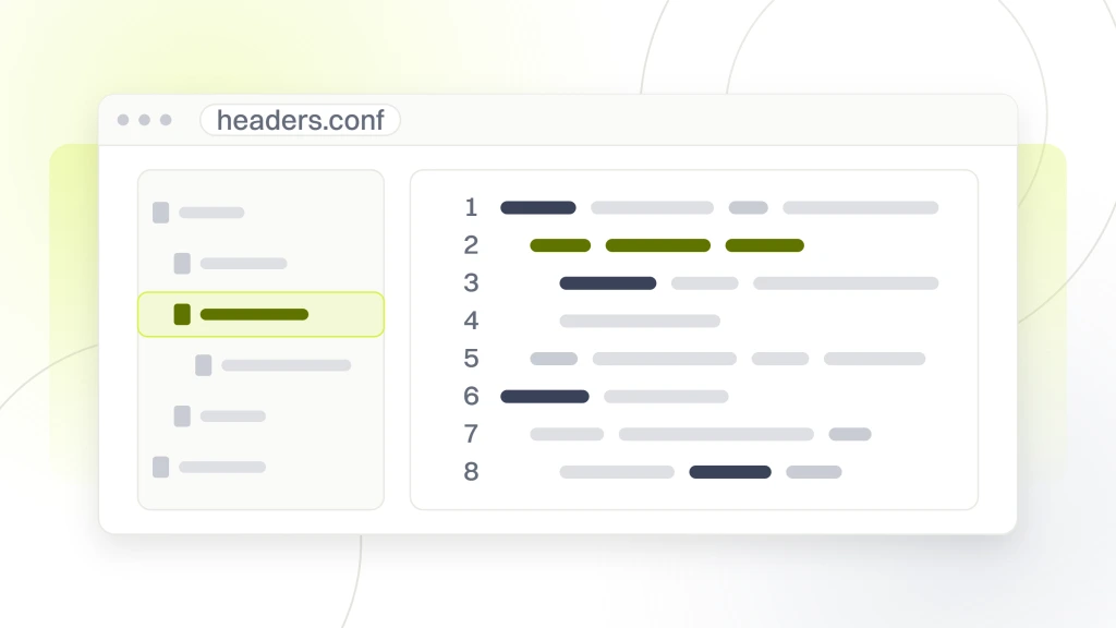 Technical SEO for Healthcare Websites. An editor window with a file tree rail on the left and a code pane on the right, one line highlighted in lime as the header being set.