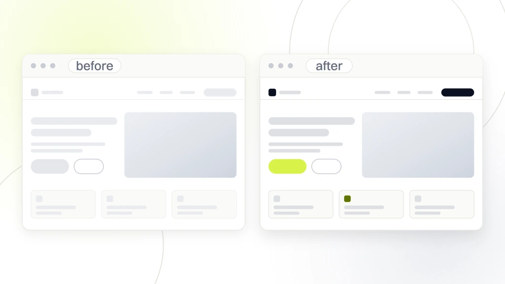 Two browser windows side by side, one drawn in flat grey furniture with a dull button and the other carrying live photography and a lime call to action, from a guide to utah Small Business Website Packages.