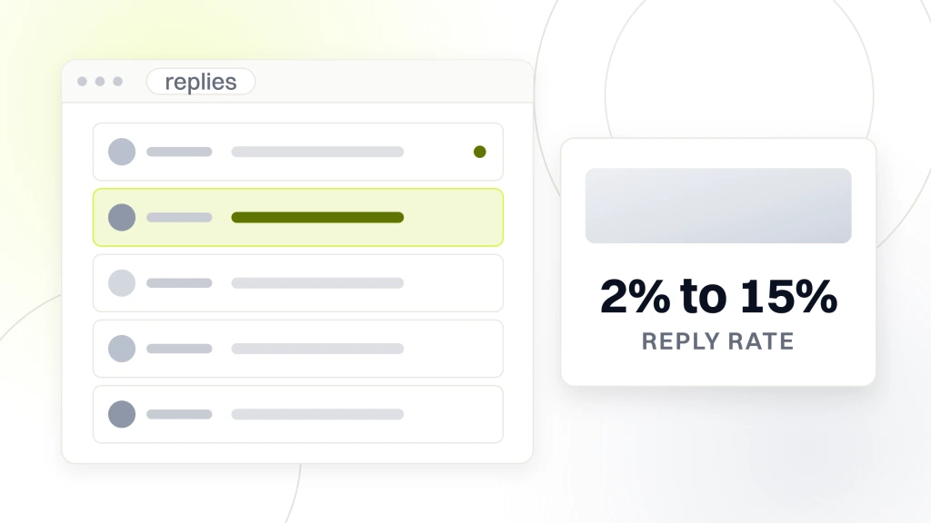 How to approach local small businesses for web design services. A mail client window titled replies listing five messages with their sender and subject rules, and a card beside it reading 2% to 15% reply rate.