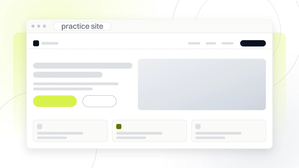 Dental Website Builder. A finished dental practice site drawn in browser chrome, showing the navigation, a photographic hero and a row of service cards.