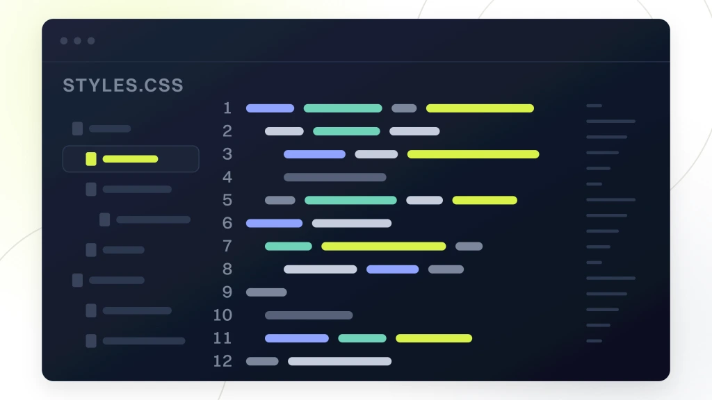 Responsive Web Design HTML5 CSS. A dark code editor pane with its traffic lights and a file tree beside it, twelve lines of code drawn as colored token runs.