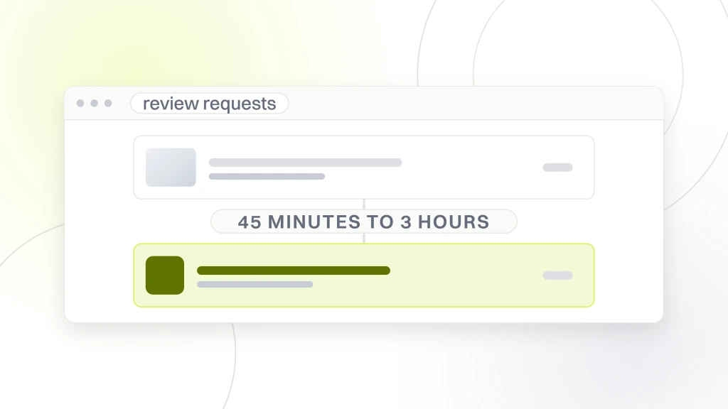 Dental Review Generation. A sequence builder window with two step cards joined by a wait marker reading 45 minutes to 3 hours, the second card highlighted as the live step.