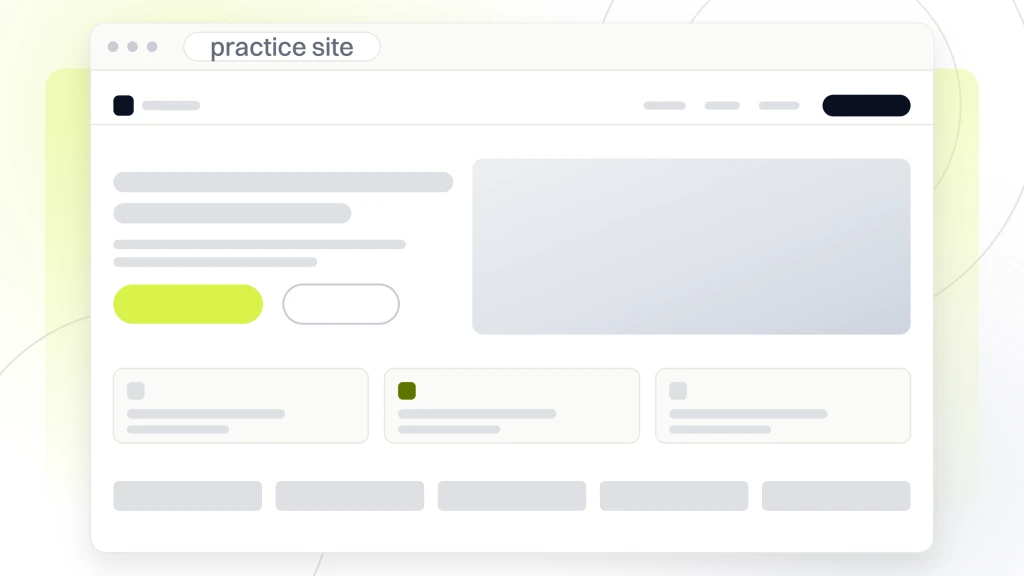 How to Tell if a Dental Practice Is a DSO. A practice website in browser chrome showing its navigation, hero photography, a row of service cards and a logo strip along the foot.
