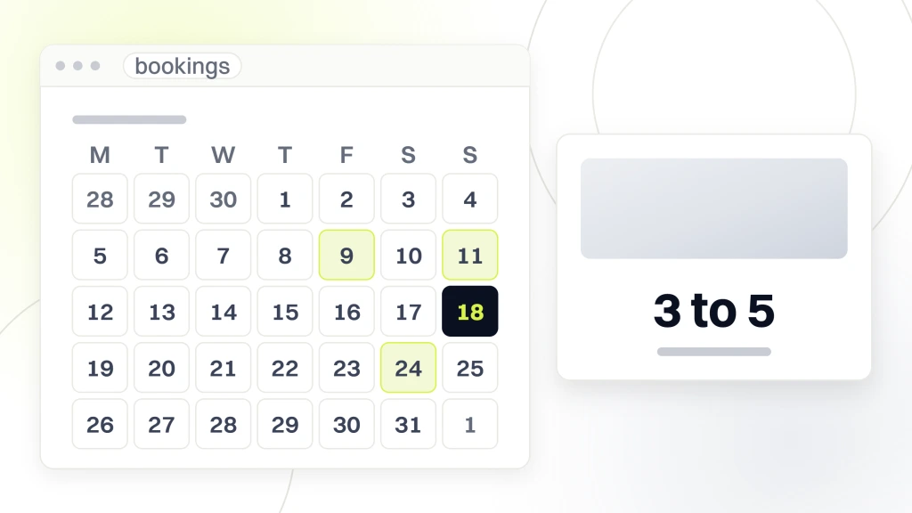 Instagram marketing strategy for chiropractors. A booking window showing a month grid with one date selected, and a card beside it reading 3 to 5 new patients a month.