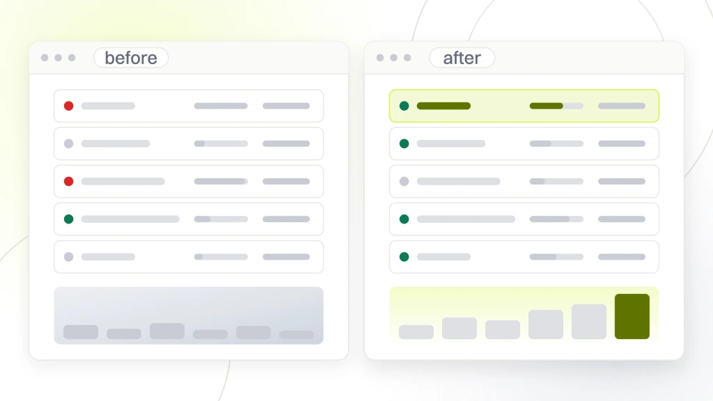 Two ads account windows side by side labeled before and after, the same campaign rows held back in one and running in the other, from a guide to PPC Campaigns for Beauty Spas.