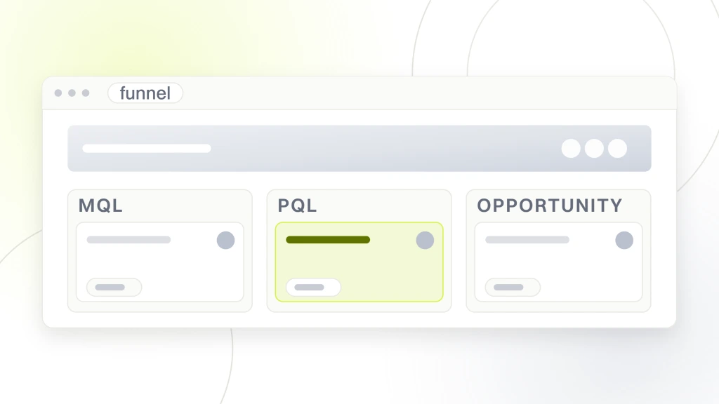 SaaS Sales Funnel Stages. A pipeline board with three stage columns named mql, pql and opportunity, each holding deal cards, one card in the pql column marked as the one being worked.