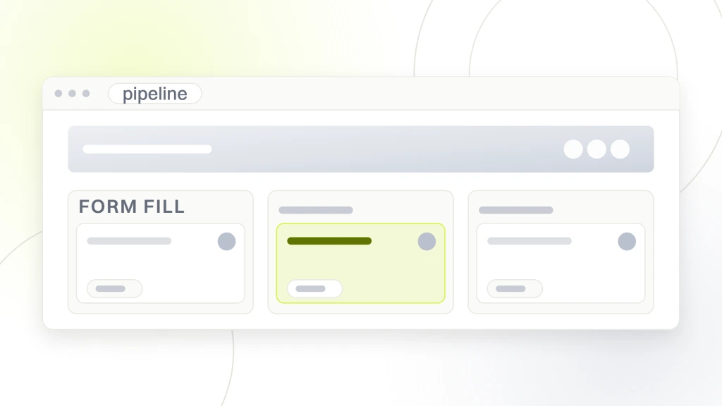 Real Estate PPC Leads. A pipeline board with three stage columns, form fill, booked appointment and signed listing, holding deal cards, one card highlighted and the closing stage drawn in green.