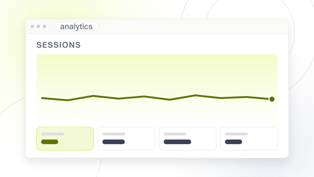 Do I need SEO for a new website. An analytics window showing a sessions label over a flat line and four metric tiles, the state an account sits in when it is installed before anybody has arrived.