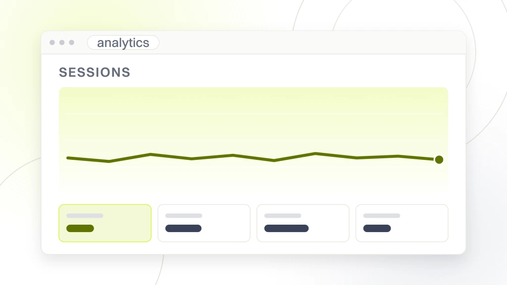 Do I need SEO for a new website. An analytics window showing a sessions label over a flat line and four metric tiles, the state an account sits in when it is installed before anybody has arrived.