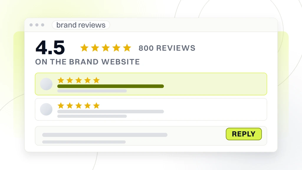 A review panel showing 4.5 stars over 800 reviews with two review rows and a reply composer open underneath, from a guide to beauty Marketing Ideas.