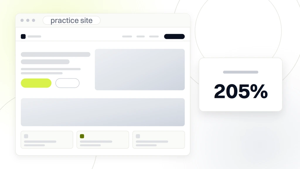 Chiropractor Website Design. A rebuilt chiropractic site in browser chrome beside a card reading 205% appointments.