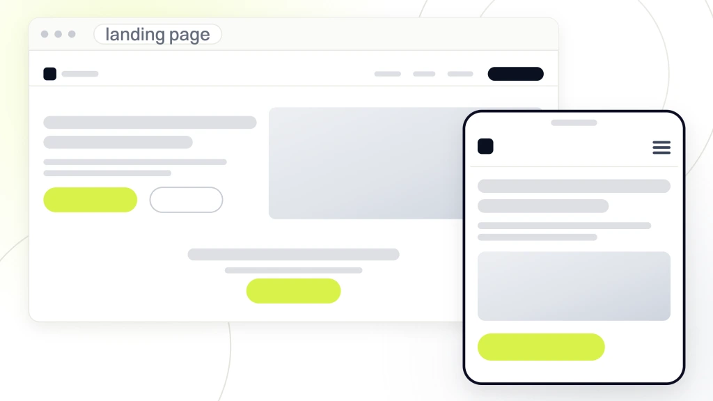 Dental ads examples. A dental landing page in browser chrome with a navigation bar, a hero carrying photography, a trust band and a call to action, with a phone build in front of it.