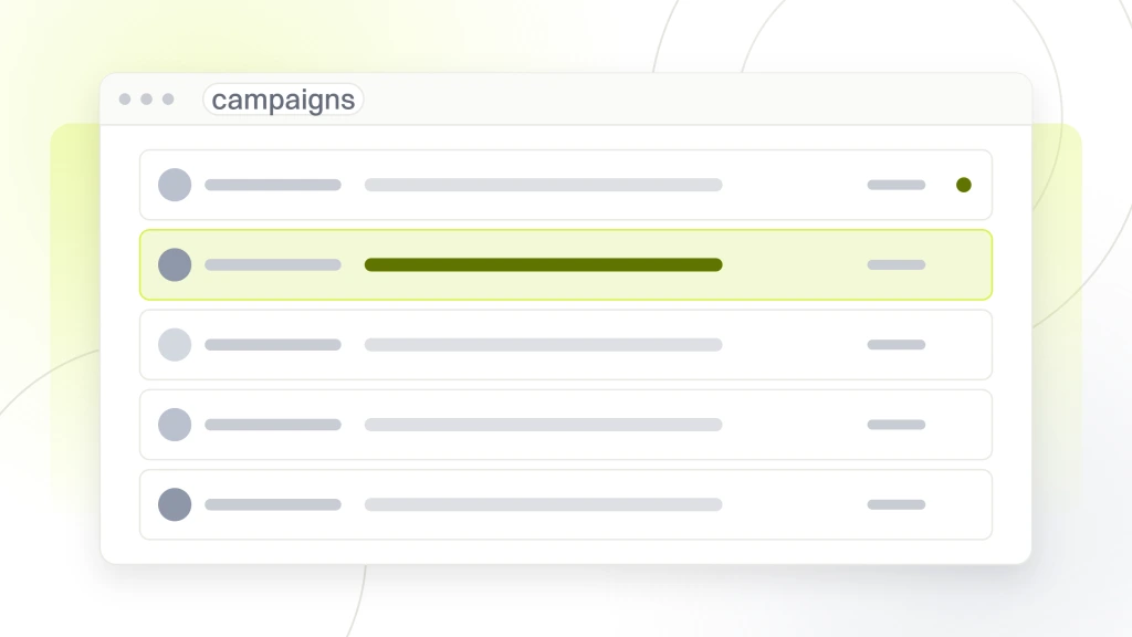 Food brand email marketing. A mail client window listing five campaign sends, one unread and one highlighted as the send being described.
