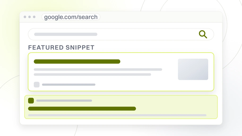 Organic Search Engine Optimization Services. A search results page with a featured snippet card at the top carrying a thumbnail, and two organic listings under it with the first highlighted.