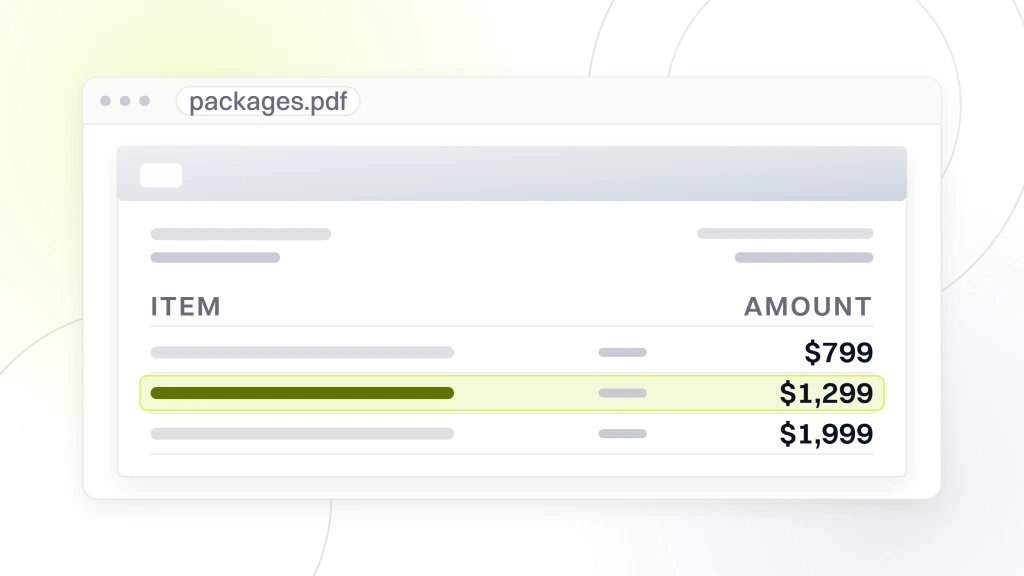 A quote document open in a viewer showing three priced lines at $2,500, $4,500 and $7,500, the middle one highlighted, with rules standing in for the line descriptions, from a guide to SaaS Website Design Agency.