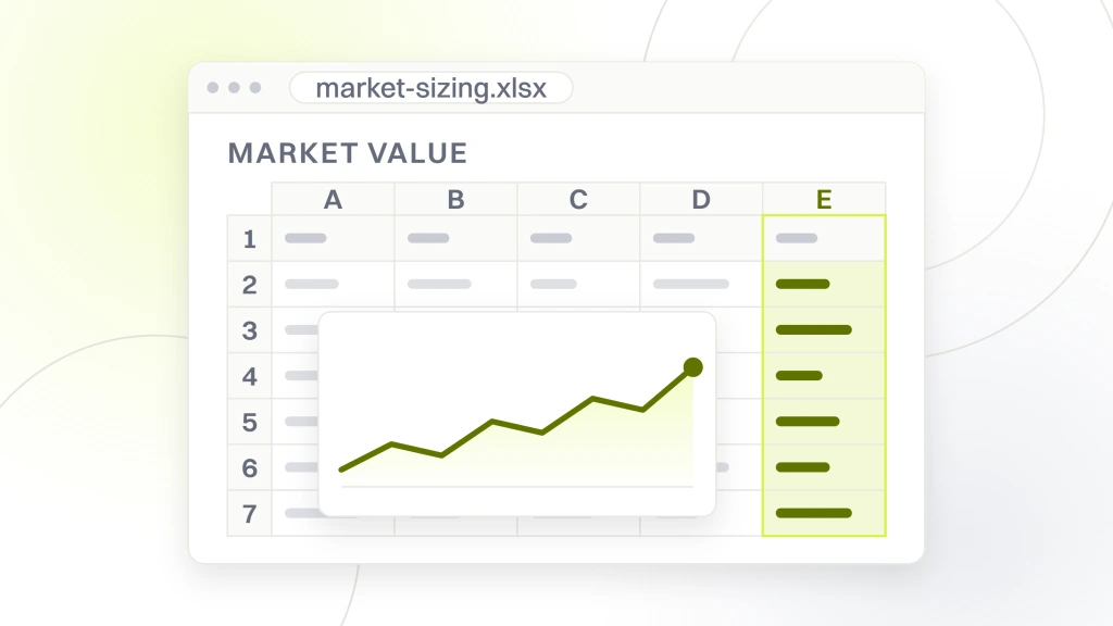 Pet Oral Care Products Market. A spreadsheet export window with five columns and six rows of market sizing cells and a chart object over them, the read column headed market value.