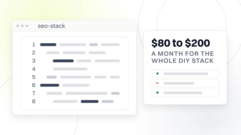 A code pane beside a card reading $80 to $200 a month for the whole DIY stack, with three change rows under it, from a guide to DIY Healthcare SEO.