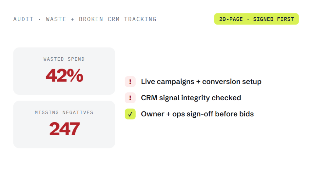 B2B Google Ads services deliverable panel visualizing scope of work