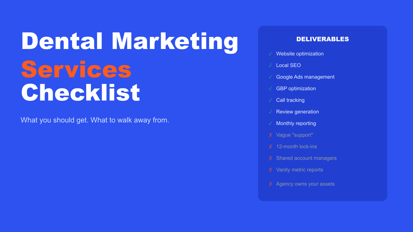 Dental Marketing Services Checklist