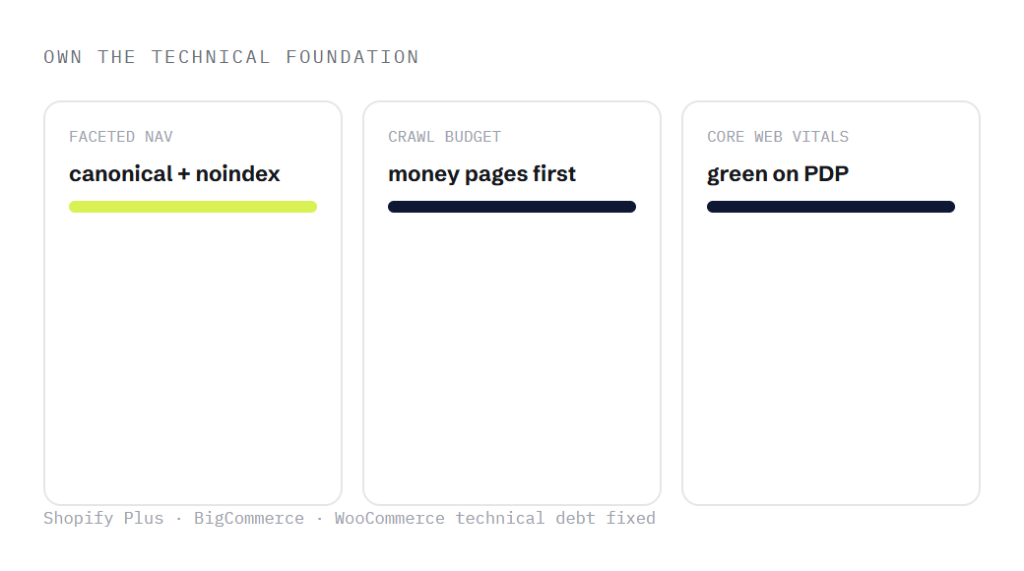 ecommerce SEO agency deliverable panel visualizing scope of work