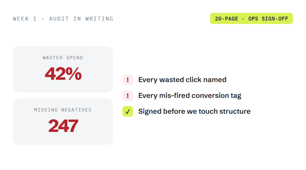 Google Ads management services deliverable panel visualizing scope of work