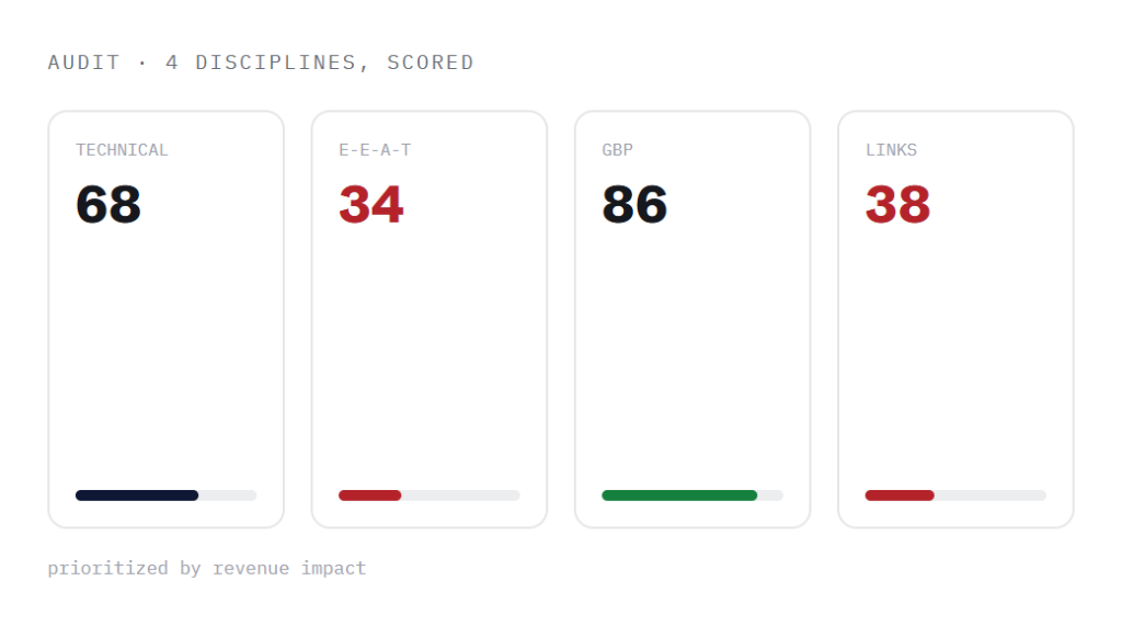 healthcare SEO services deliverable panel visualizing scope of work