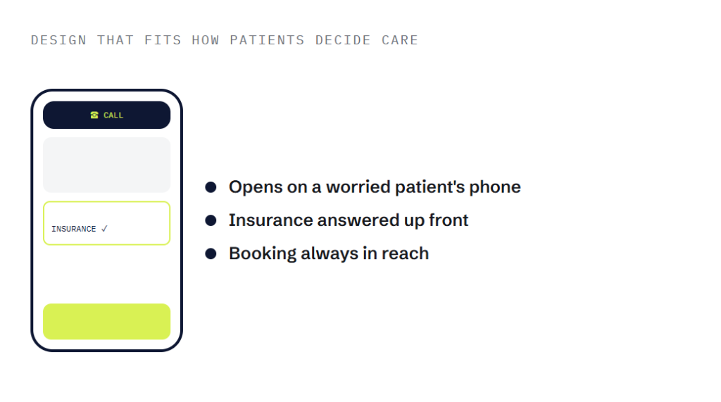 healthcare website design services deliverable panel visualizing scope of work