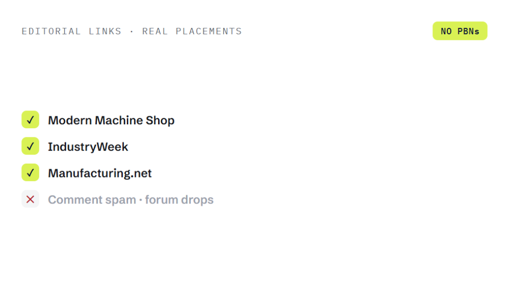 manufacturing SEO company deliverable panel visualizing scope of work