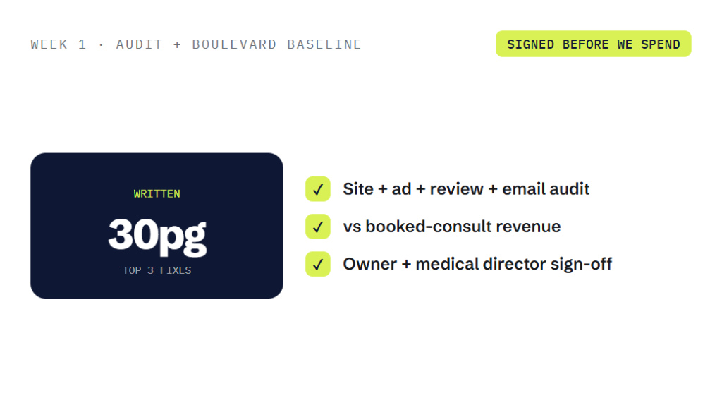 med spa marketing retainer deliverable panel visualizing scope of work